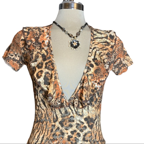 Leopard Semitransparent Brown Orange and beige Colours  Mini Dress Size M - Picture 14 of 16